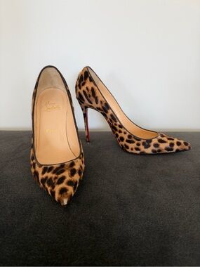 Christian Louboutin Leopard-Print Pointed Toe Pumps with Red Sole